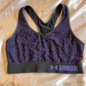 Under Armour Black and Purple High Impact Sports Bra with Racerback Design